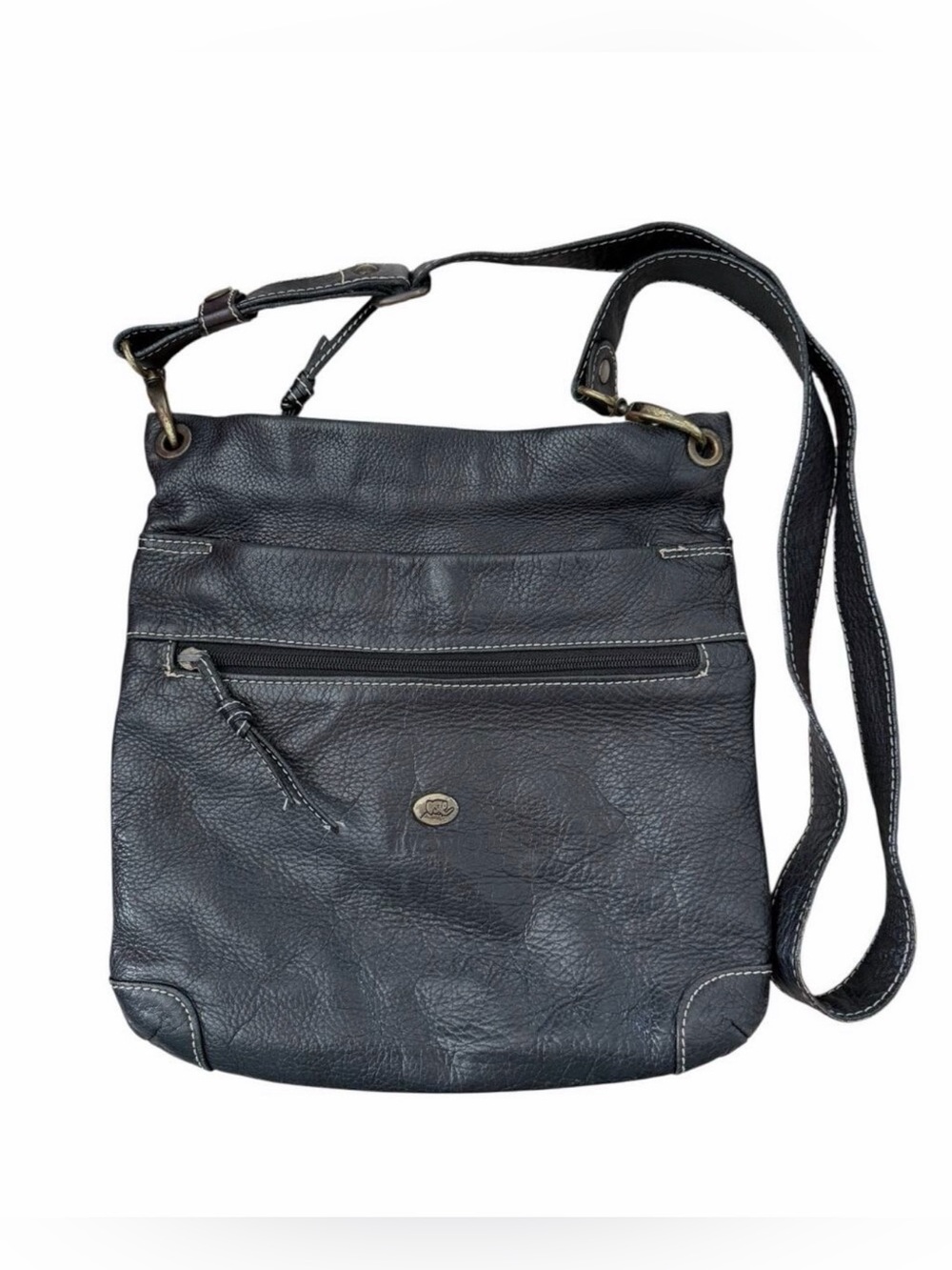 Avorio Black Genuine Pebbled Leather Crossbody Bag Made in Italy Elephant Logo
